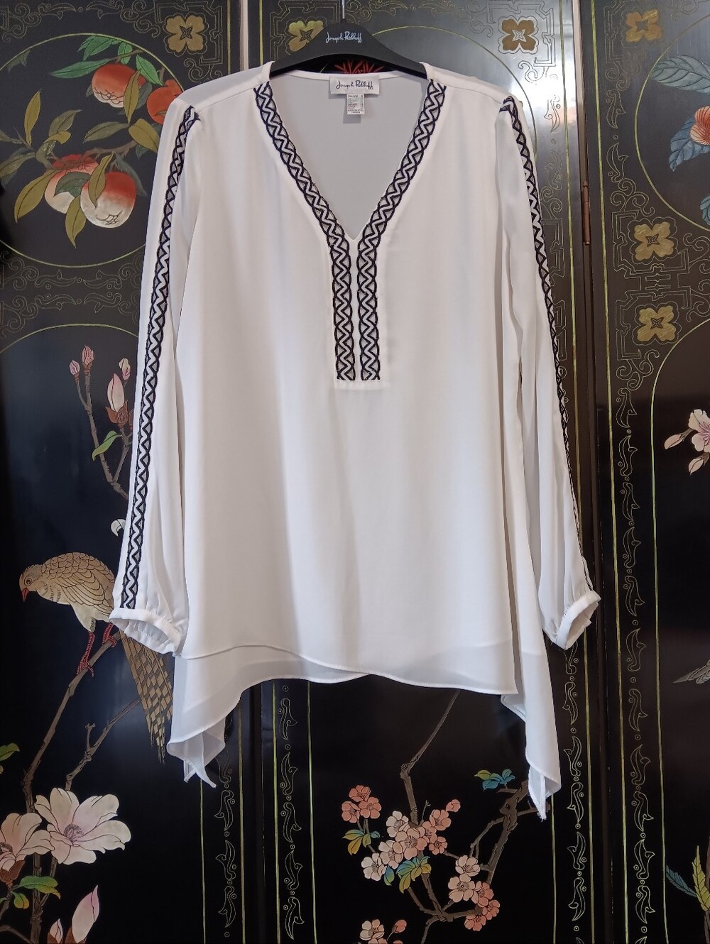 Joseph Ribkoff Cream Tunic with Black Geometric Trim